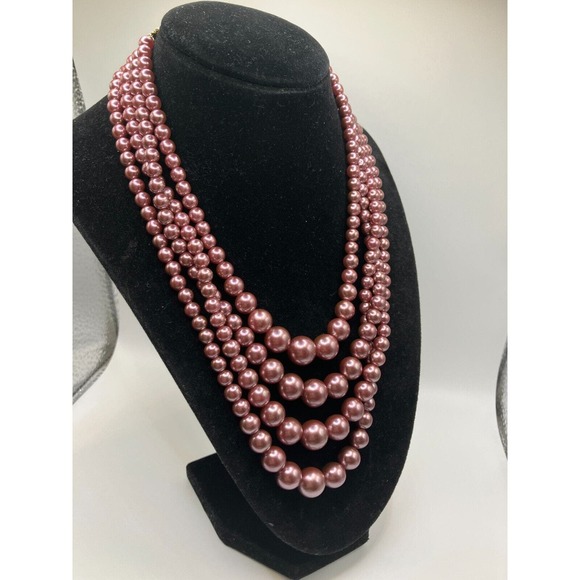 Mauve Faux Pearl 4 Strand 16.5" Necklaces! - Picture 5 of 8